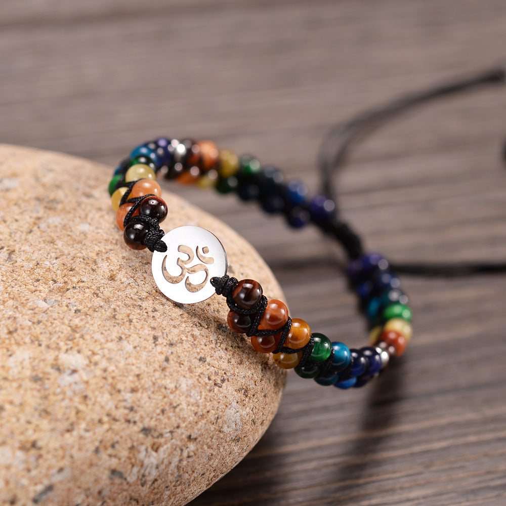 Spiritual Abacus™ Colorful Tiger Eye 7-Chakra OM Bracelet – Energy Harmony Meditation Jewelry