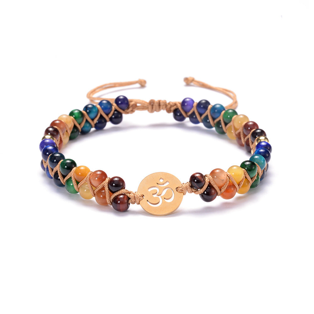 Spiritual Abacus™ Colorful Tiger Eye 7-Chakra OM Bracelet – Energy Harmony Meditation Jewelry
