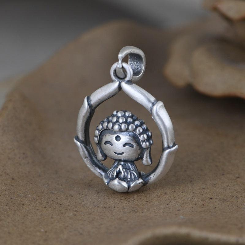 Spiritual Abacus Lotus Little Buddha Silver Clavicle Chain Pendant for Women