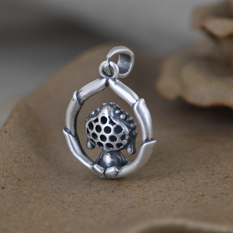 Spiritual Abacus Lotus Little Buddha Silver Clavicle Chain Pendant for Women