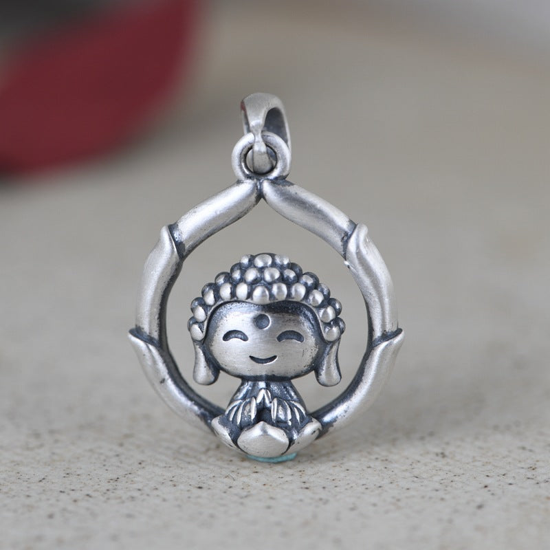 Spiritual Abacus Lotus Little Buddha Silver Clavicle Chain Pendant for Women