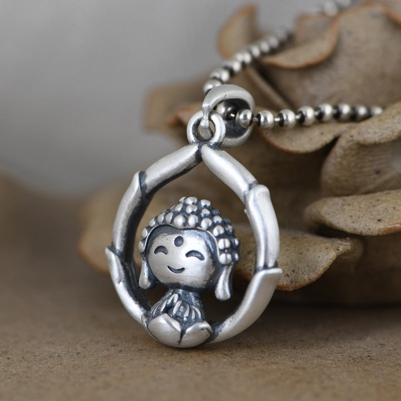 Spiritual Abacus Lotus Little Buddha Silver Clavicle Chain Pendant for Women