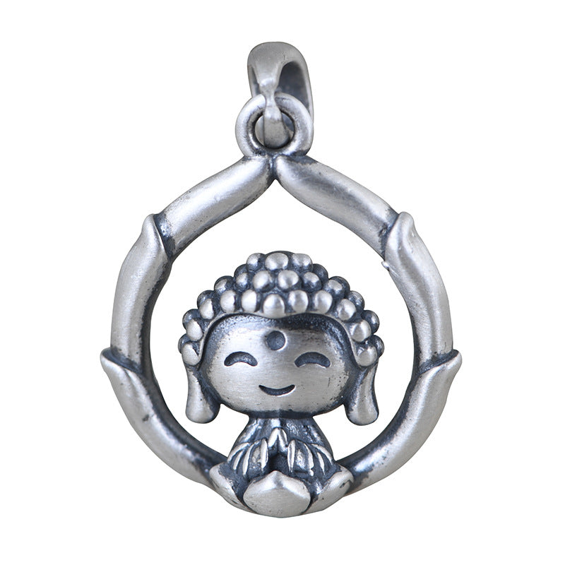 Spiritual Abacus Lotus Little Buddha Silver Clavicle Chain Pendant for Women