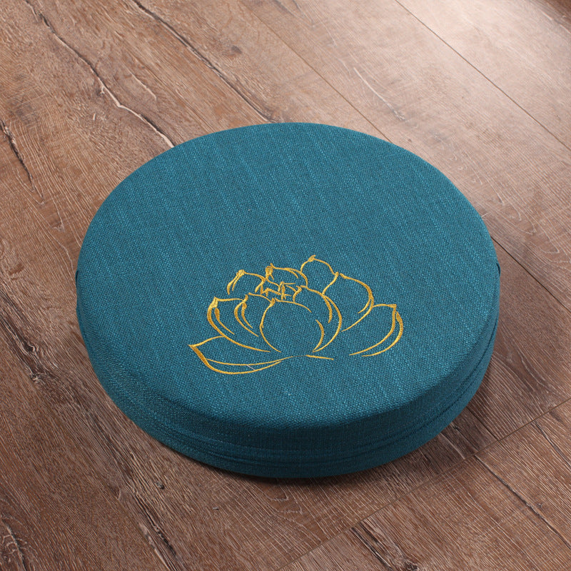Spiritual Abacus™ Embroidered Linen Lotus Meditation Cushion – Zen Floor Futon for Yoga & Mindfulness