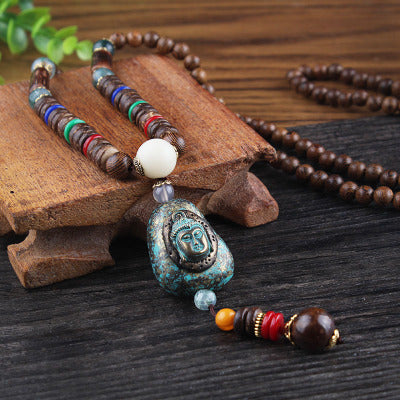 Spiritual Abacus™ Retro Buddha Beads Sweater Chain – Long Boho Meditation Necklace