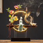 Spiritual Abacus LED Lotus Girl Backflow Incense Burner – USB Ceramic Circle Design with Stick & Cone Holder for Home & Office
