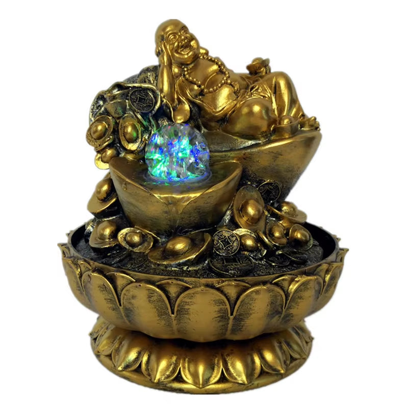 Spiritual Abacus Lucky Feng Shui Gold Maitreya Buddha Fountain
