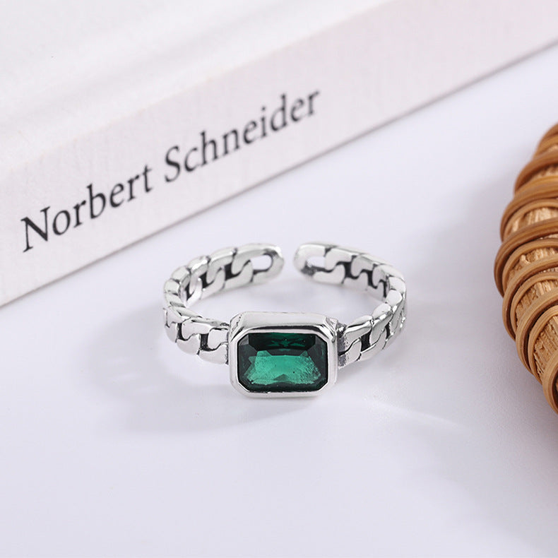 Spiritual Abacus 925 Sterling Silver Green Square Zircon Ring for Women