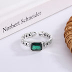 Spiritual Abacus 925 Sterling Silver Green Square Zircon Ring for Women