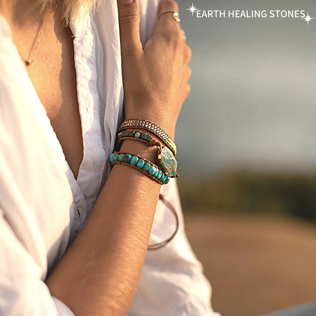 Spiritual Abacus Turquoise & Jasper Healing Wrap Bracelet – Adjustable Crystal Energy Bracelet for Protection, Balance & Inner Strength