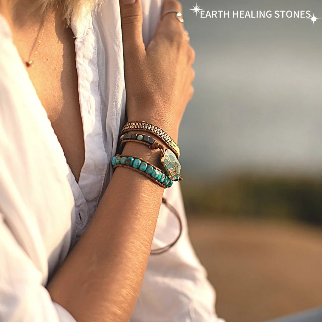 Spiritual Abacus Turquoise & Jasper Healing Wrap Bracelet – Adjustable Crystal Energy Bracelet for Protection, Balance & Inner Strength