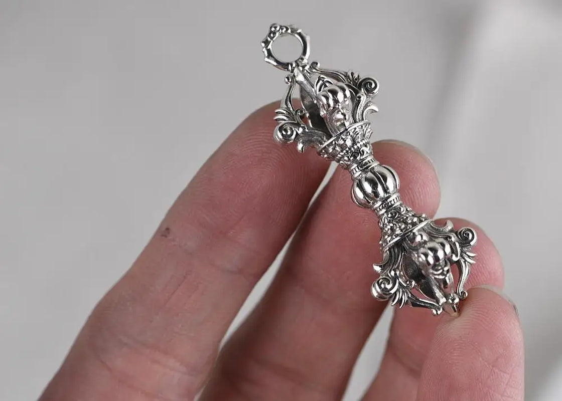 Spiritual Abacus ⚡ 925 Silver Tibetan Dorje Pendant Solid Sterling Vajra Amulet