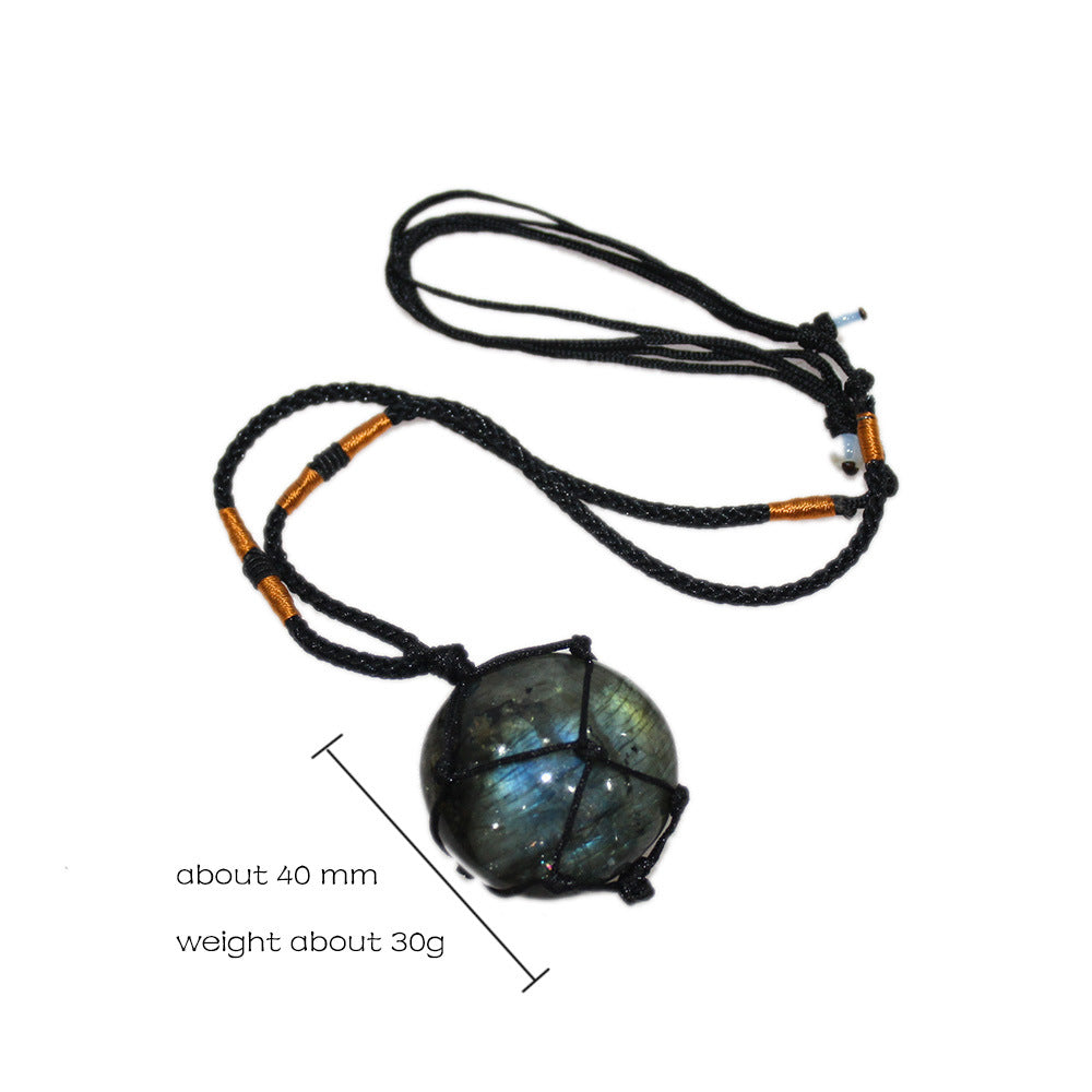 Spiritual Abacus Natural Feldspar Moonstone Net Pendant Necklace with Blue Light