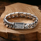Spiritual Abacus 925 Sterling Silver Tangcao Pattern Cuban Bracelet – Thick Men’s Style
