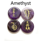 Spiritual Abacus 4-Piece Reiki Healing Stone Set – Natural Semi-Precious Crystal Slabs with Reiki Symbols (10 Color Options)
