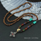 Spiritual Abacus Tibetan Wooden Mala Necklace – Six-Character Mantra Prayer Wheel Pendant for Men & Women