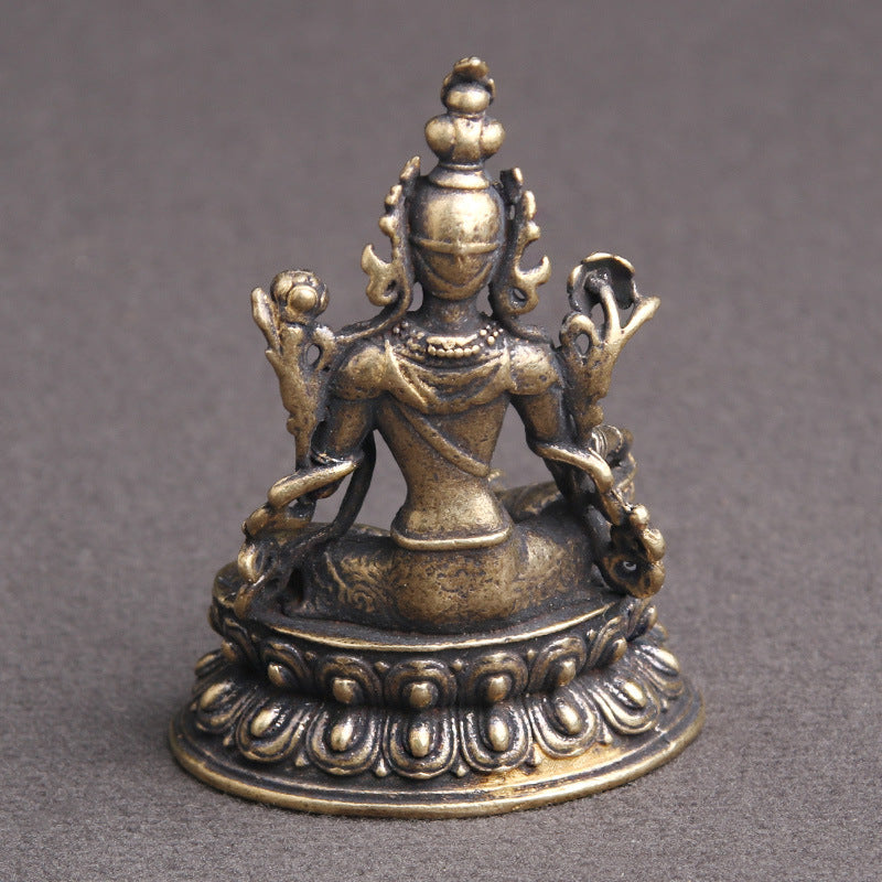 Spiritual Abacus Brass Antique Green Tara Buddha Statue Decoration