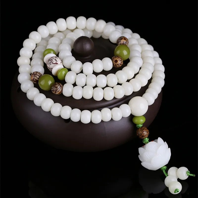 Spiritual Abacus 108 Bodhi Root Lotus Mala Bracelet