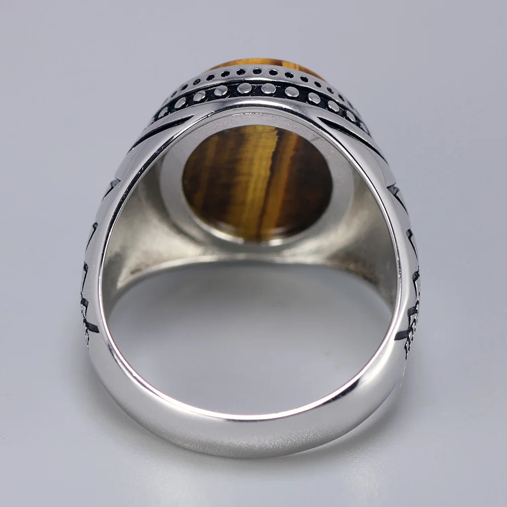 🐅 Spiritual Abacus 925 Sterling Silver Turkish Tiger Eye Ring – Solid Men’s Vintage S925 Jewelry