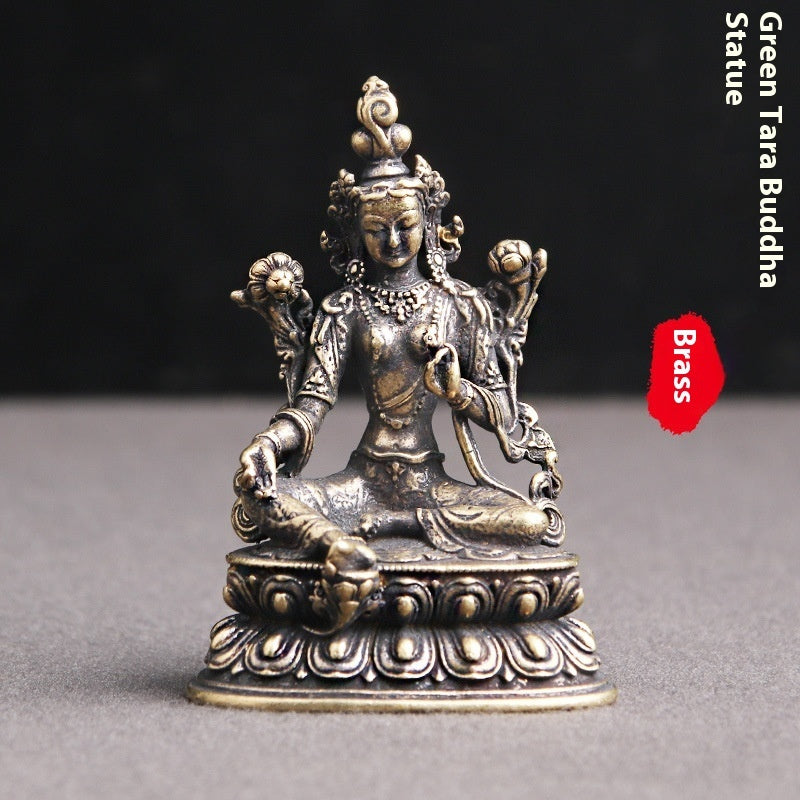 Spiritual Abacus Brass Antique Green Tara Buddha Statue Decoration