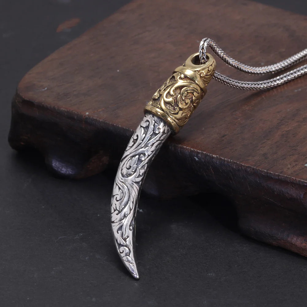 🐺 Spiritual Abacus 925 Sterling Silver Wolf Tooth Pendant – Viking-Inspired Animal Talisman Necklace for Men