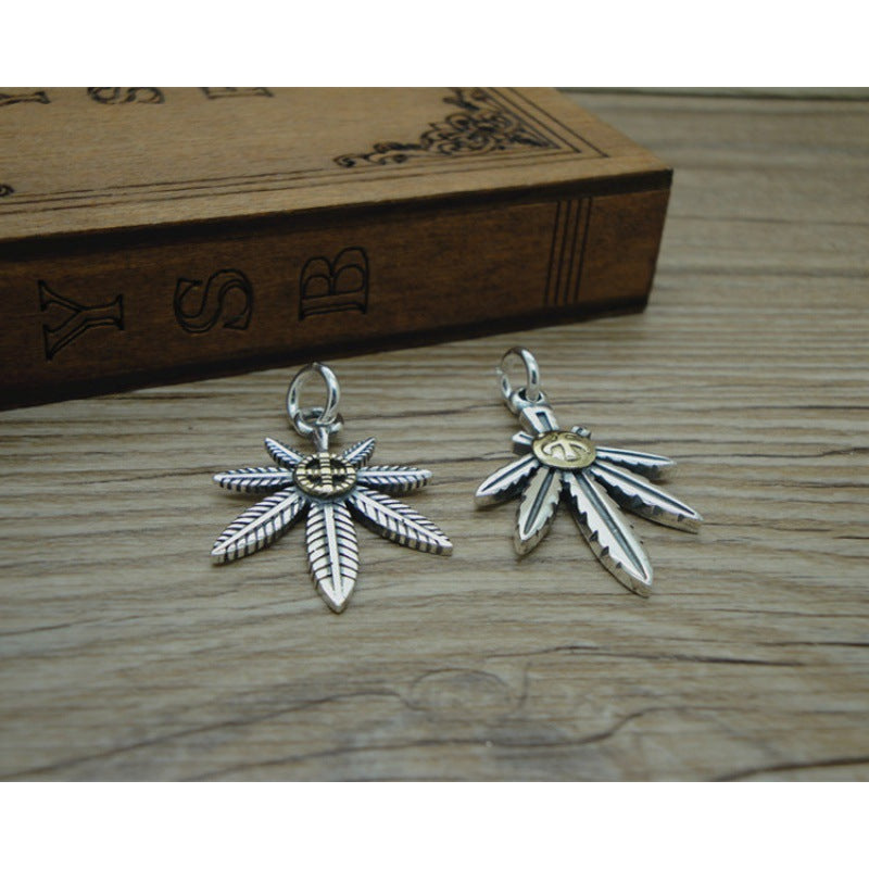 Spiritual Abacus 925 Sterling Silver Thai Silver Gold-Dotted Feather Pendant