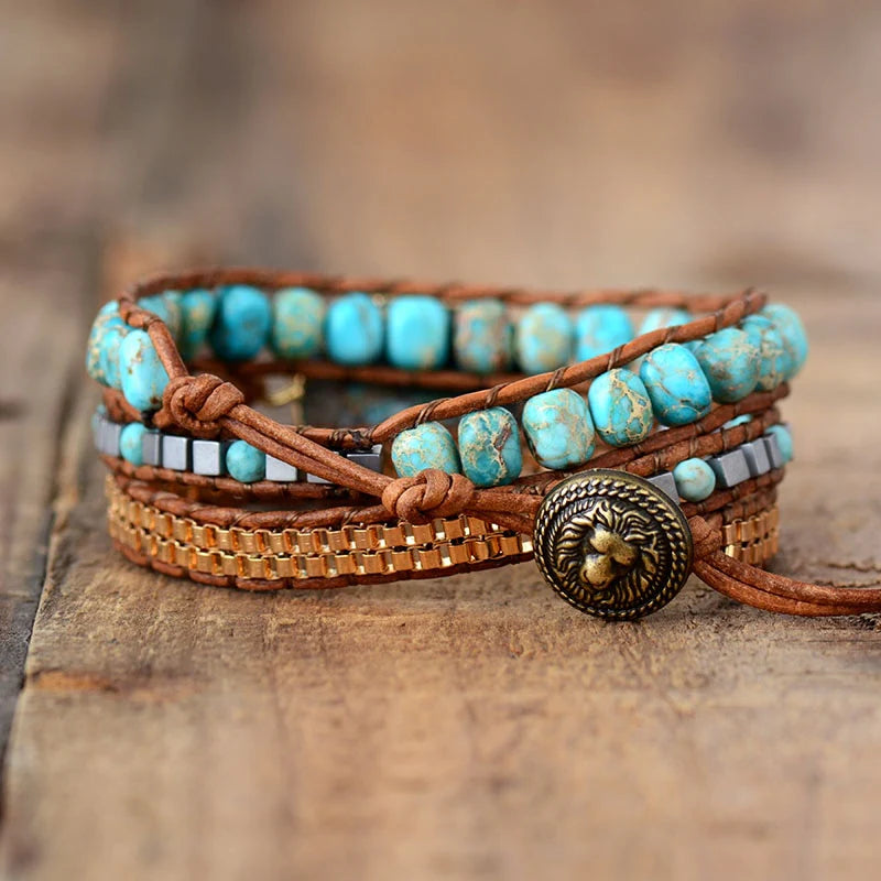 Spiritual Abacus Turquoise & Jasper Healing Wrap Bracelet – Adjustable Crystal Energy Bracelet for Protection, Balance & Inner Strength