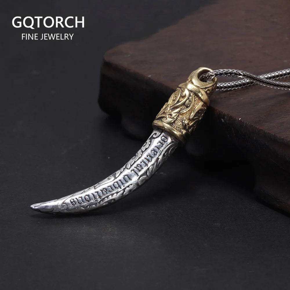 🐺 Spiritual Abacus 925 Sterling Silver Wolf Tooth Pendant – Viking-Inspired Animal Talisman Necklace for Men