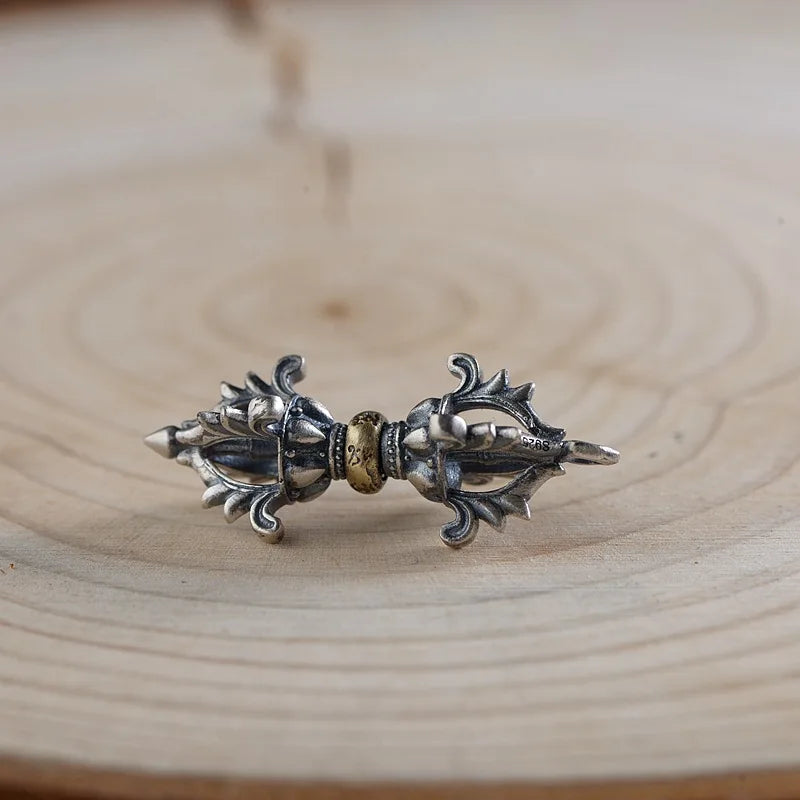 Spiritual Abacus 🕉️ S925 Pure Thai Silver Vajra & Bell Pendant – Ancient Buddhist Symbolism for Men
