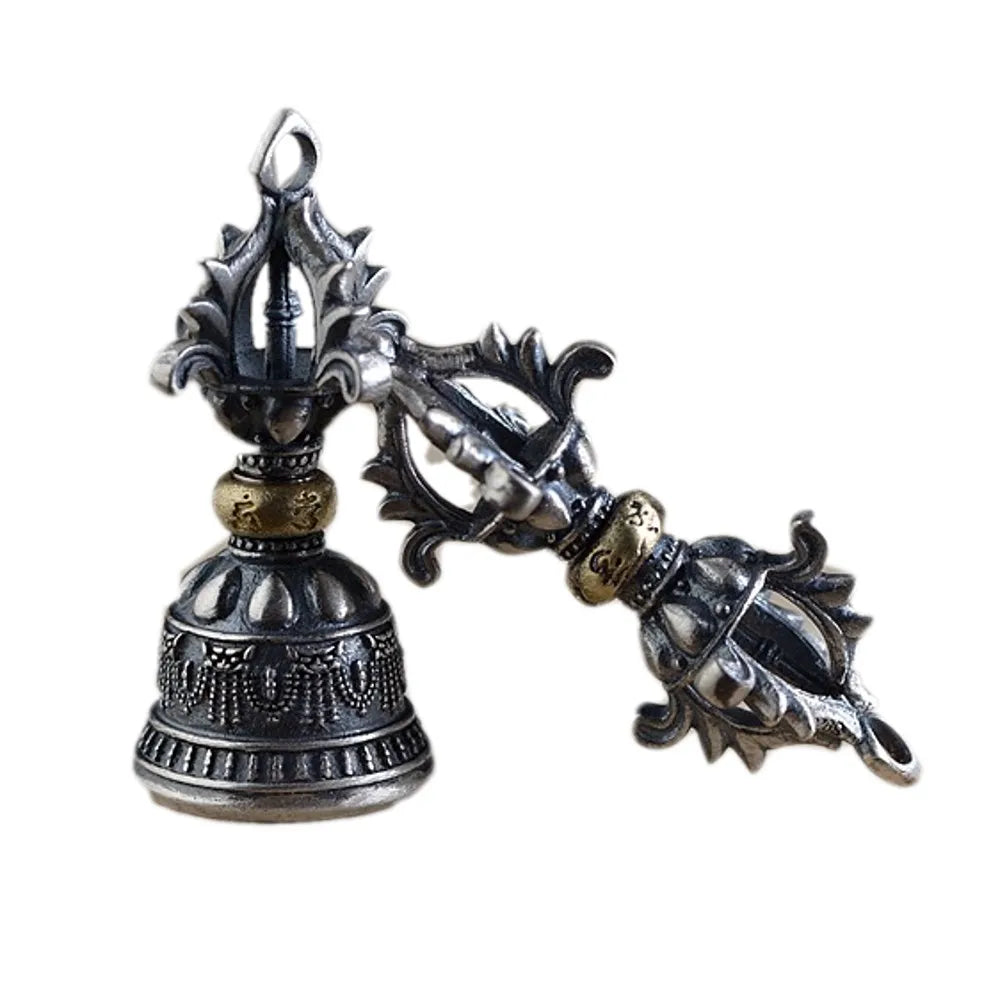 Spiritual Abacus 🕉️ S925 Pure Thai Silver Vajra & Bell Pendant – Ancient Buddhist Symbolism for Men