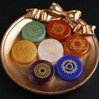 🌈 Spiritual Abacus 7-Piece Chakra Pendulum Set – Natural Stones with Engraved Reiki Healing Symbols