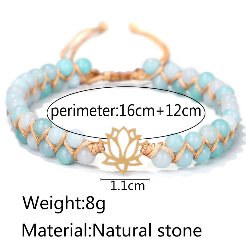 Spiritual Abacus Hand-Woven Double Layer Natural Stone Bracelet with Om & Lotus