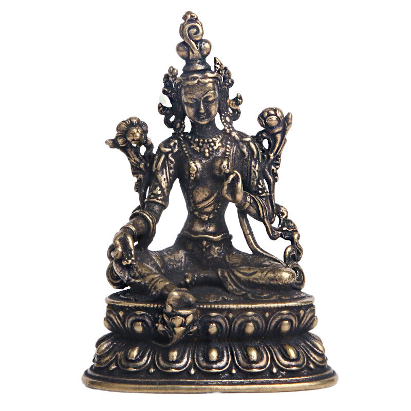 Spiritual Abacus Brass Antique Green Tara Buddha Statue Decoration