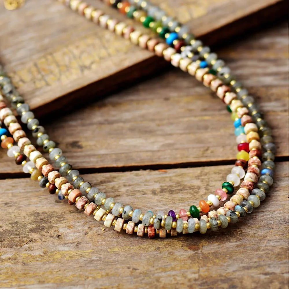 💎 Spiritual Abacus Natural Stone Beaded Choker – Minimalist Collar Necklace for Women