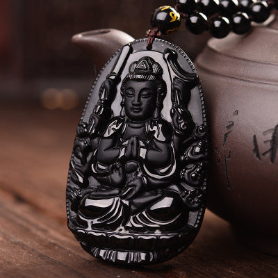 Spiritual Abacus Obsidian Buddha Pendant | Protection and Grounding Crystal Necklace