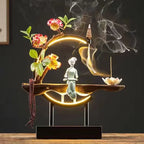 Spiritual Abacus LED Lotus Girl Backflow Incense Burner – USB Ceramic Circle Design with Stick & Cone Holder for Home & Office