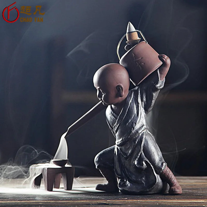 Spiritual Abacus Large Kung Fu Monk Backflow Incense Burner – Sandalwood Ceramic Waterfall Incense Holder for Home & Meditation Decor