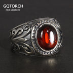 🔥 Spiritual Abacus 925 Sterling Silver Vintage Garnet Ring – Men's Natural Stone Flower Engraved Statement Jewelry