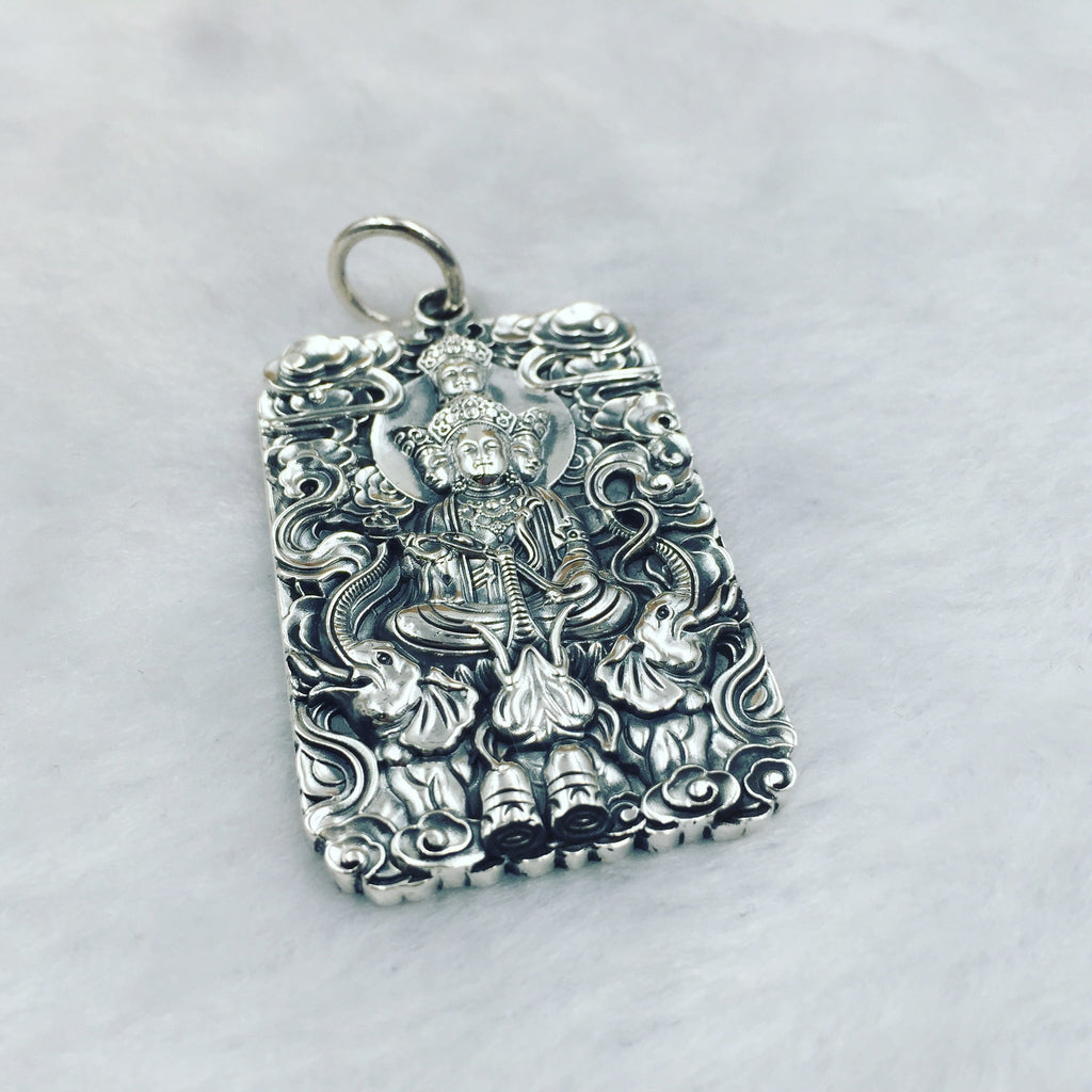 Spiritual Abacus S990 Silver Samantabhadra Buddha Pendant Necklace | Patron Saint of the Snake Zodiac
