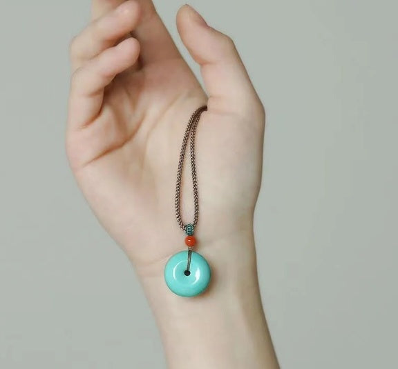 Spiritual Abacus High Porcelain Turquoise Bread Ring Safety Buckle Pendant