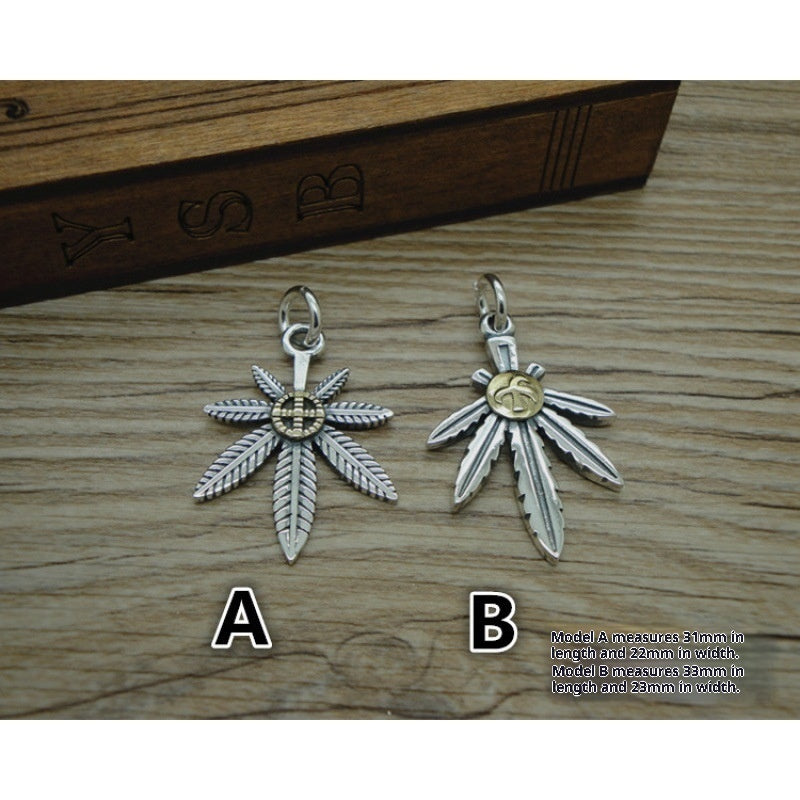 Spiritual Abacus 925 Sterling Silver Thai Silver Gold-Dotted Feather Pendant
