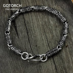 Spiritual Abacus 925 Sterling Silver Tibetan Mantra Bracelet – OM MANI PADME HUM & Peace Symbol Chain Bracelet for Men