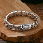 Spiritual Abacus 925 Sterling Silver Tangcao Pattern Cuban Bracelet – Thick Men’s Style