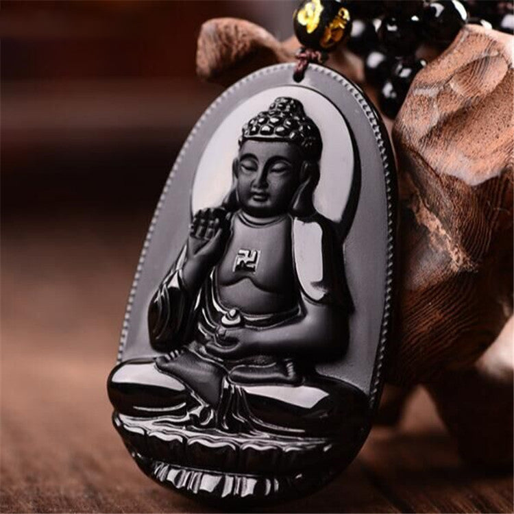 Spiritual Abacus Obsidian Buddha Pendant | Protection and Grounding Crystal Necklace