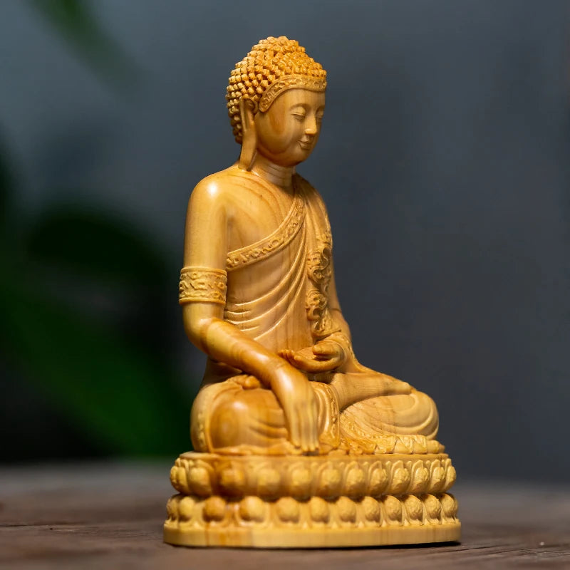 Spiritual Abacus – Thai Hand-Carved Wooden Meditating Buddha With Lotus Base – Zen Altar Figurine for Home, Office & Sacred Spaces