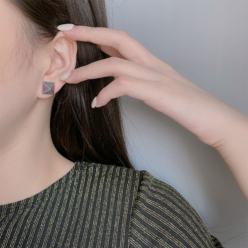 Spiritual Abacus 925 Sterling Silver Pyramid Earrings with Colorful Zirconia