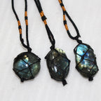 Spiritual Abacus Natural Feldspar Moonstone Net Pendant Necklace with Blue Light
