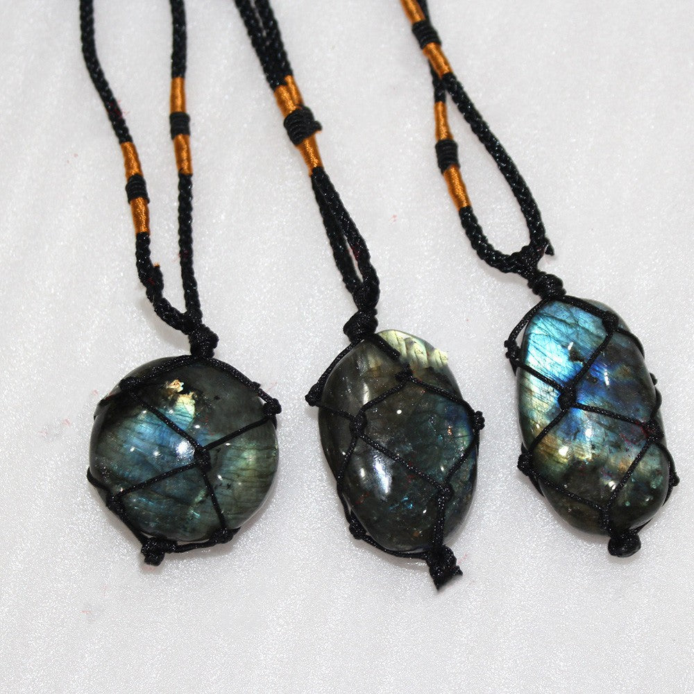 Spiritual Abacus Natural Feldspar Moonstone Net Pendant Necklace with Blue Light