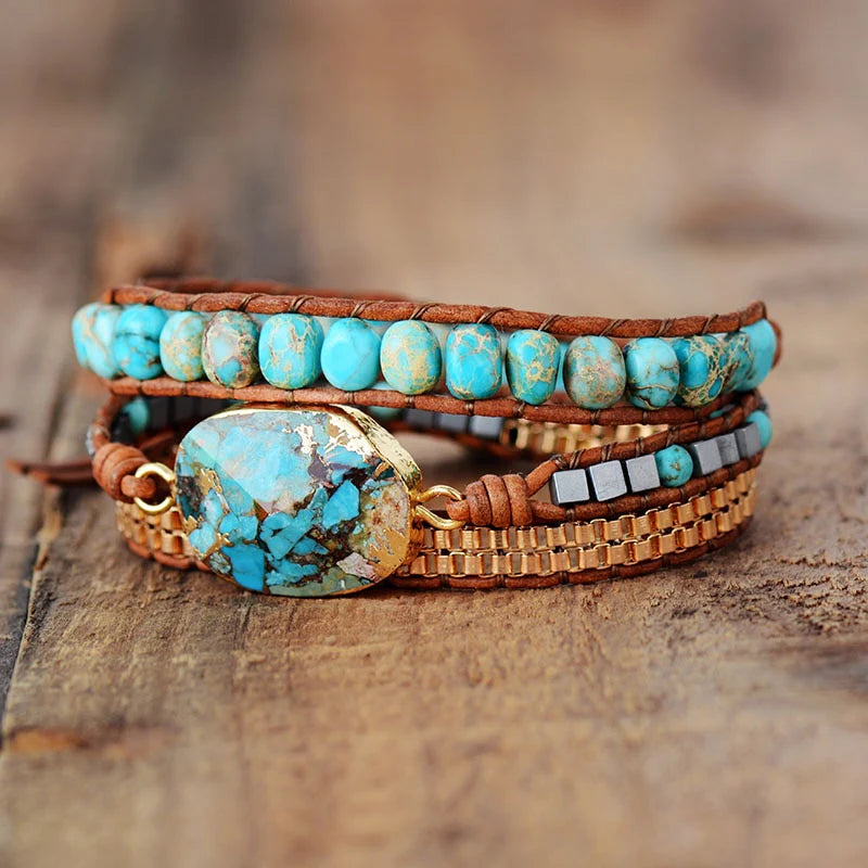Spiritual Abacus Turquoise & Jasper Healing Wrap Bracelet – Adjustable Crystal Energy Bracelet for Protection, Balance & Inner Strength