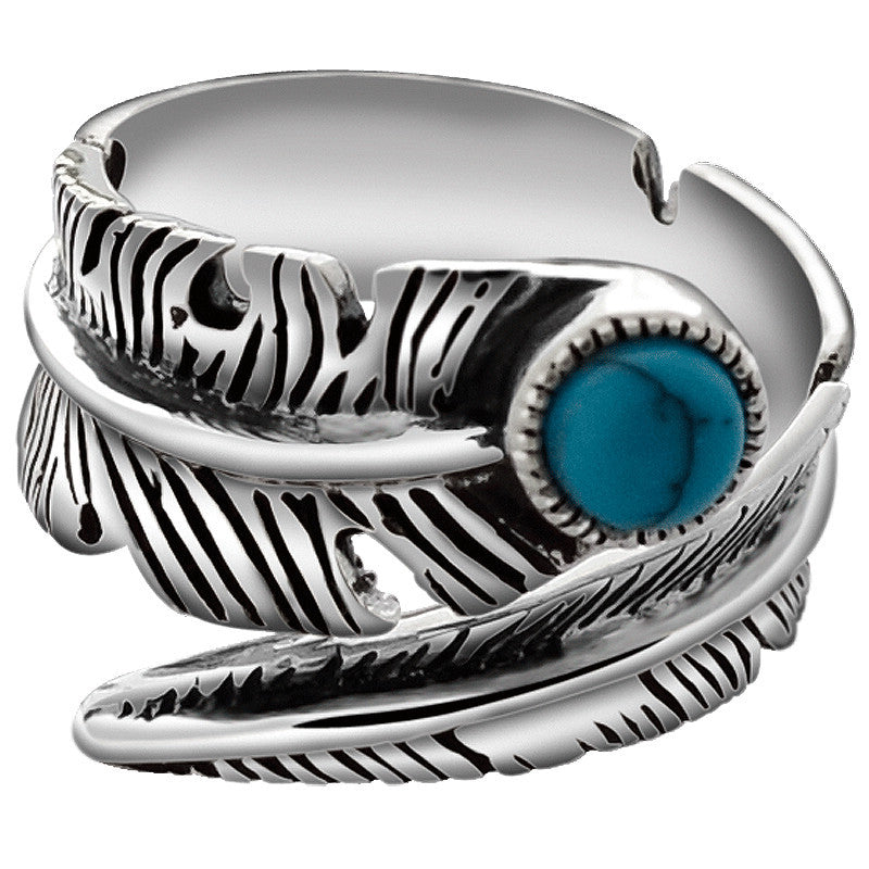 Spiritual Abacus 925 Sterling Silver Vintage Turquoise Inlay Leaf Couple Rings